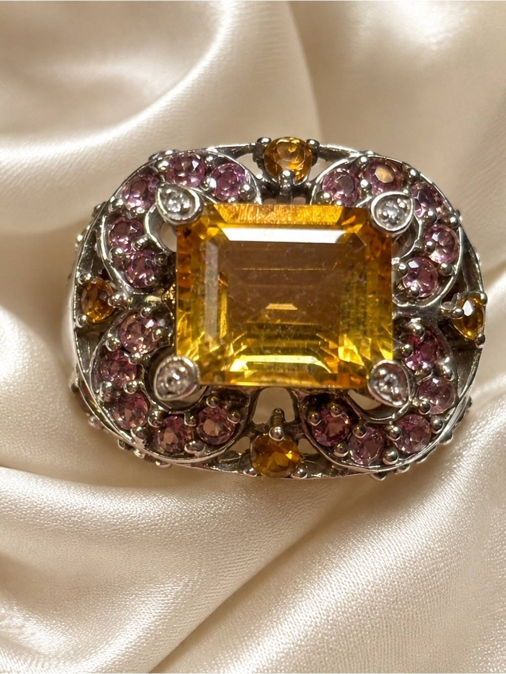 Sadye L. Vassil SLV 925 Sterling Silver Citrine Multi-Gemstone Statement Ring